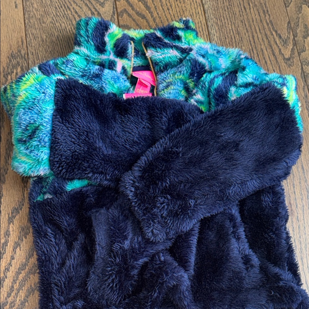 Lilly Pulitzer Kids Fuzzy half zipSweatshirt Blue Green l 2-3T xs toddler nwt - Picture 9 of 11